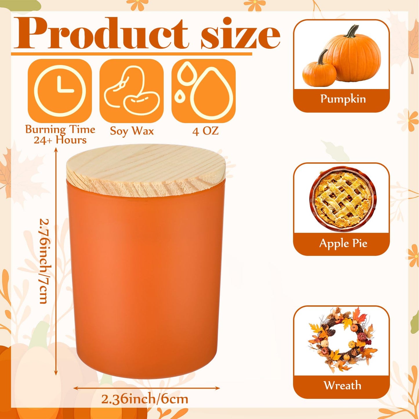 Yuntau 6 Pack Fall Scented Jar Candles for Home Kitchen Scented Natural Soy Wax, Fall Candle Gifts Set for Women Men Fragrance of Autumn Pumpkin Wreath Apple