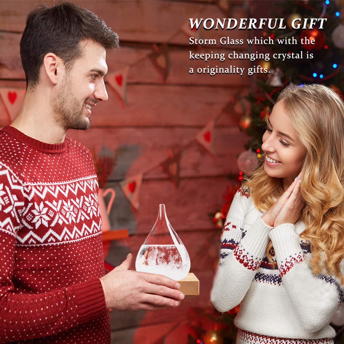 Storm Glass Weather Forecast Bottle,Snow Globe Barometer Bottle, Water Drop Weather Forecast Bottle, Home and Office Decorative Glass Bottles, Unique Gifts for Her (M)