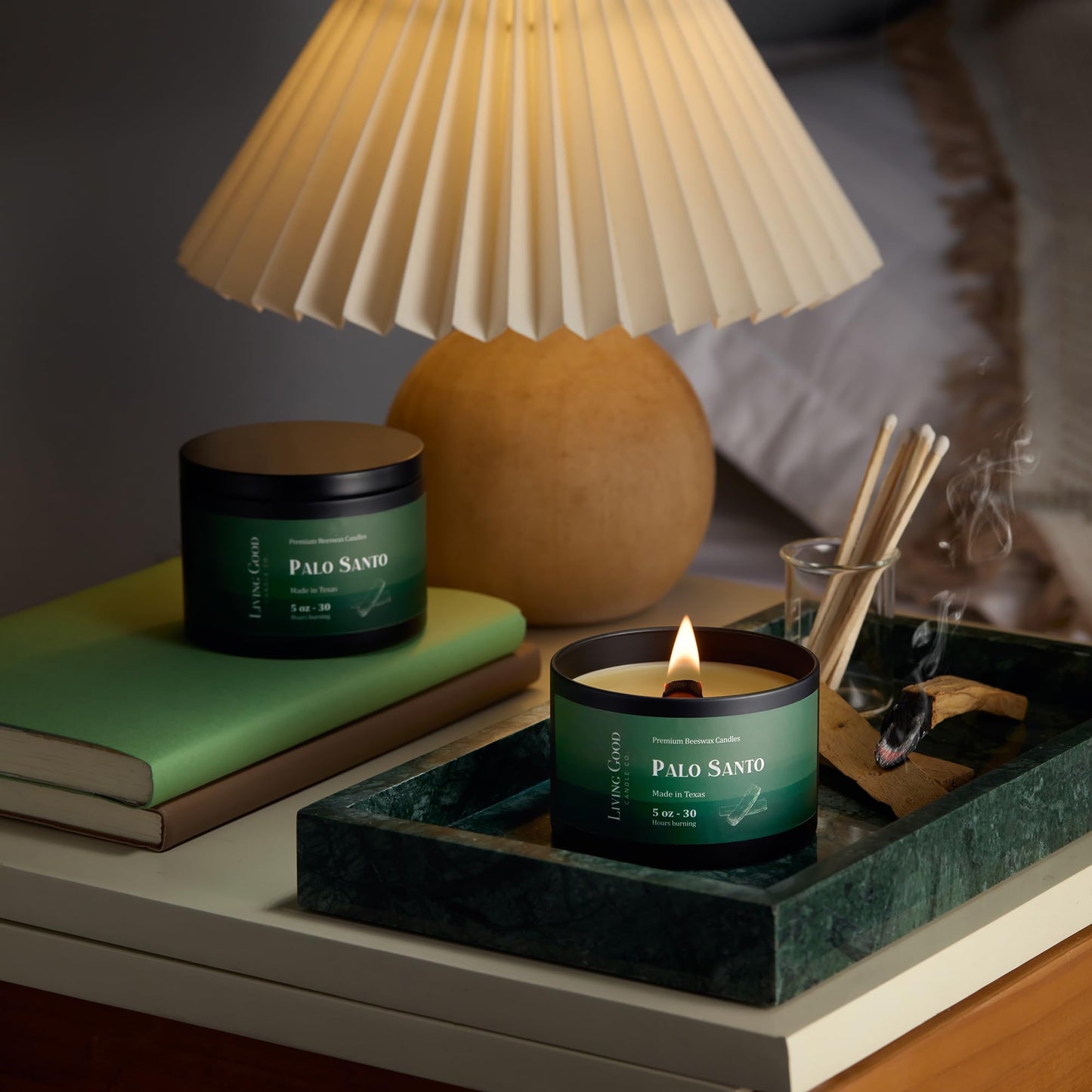 Palo Santo Pure Beeswax Candle Tin - 30+ Hours Long Burning Classically Designed Non-Toxic Scented Candles for Home Decor and Aromatherapy to Stress & Anxiety Relief with Natural Fragrance - 5 oz