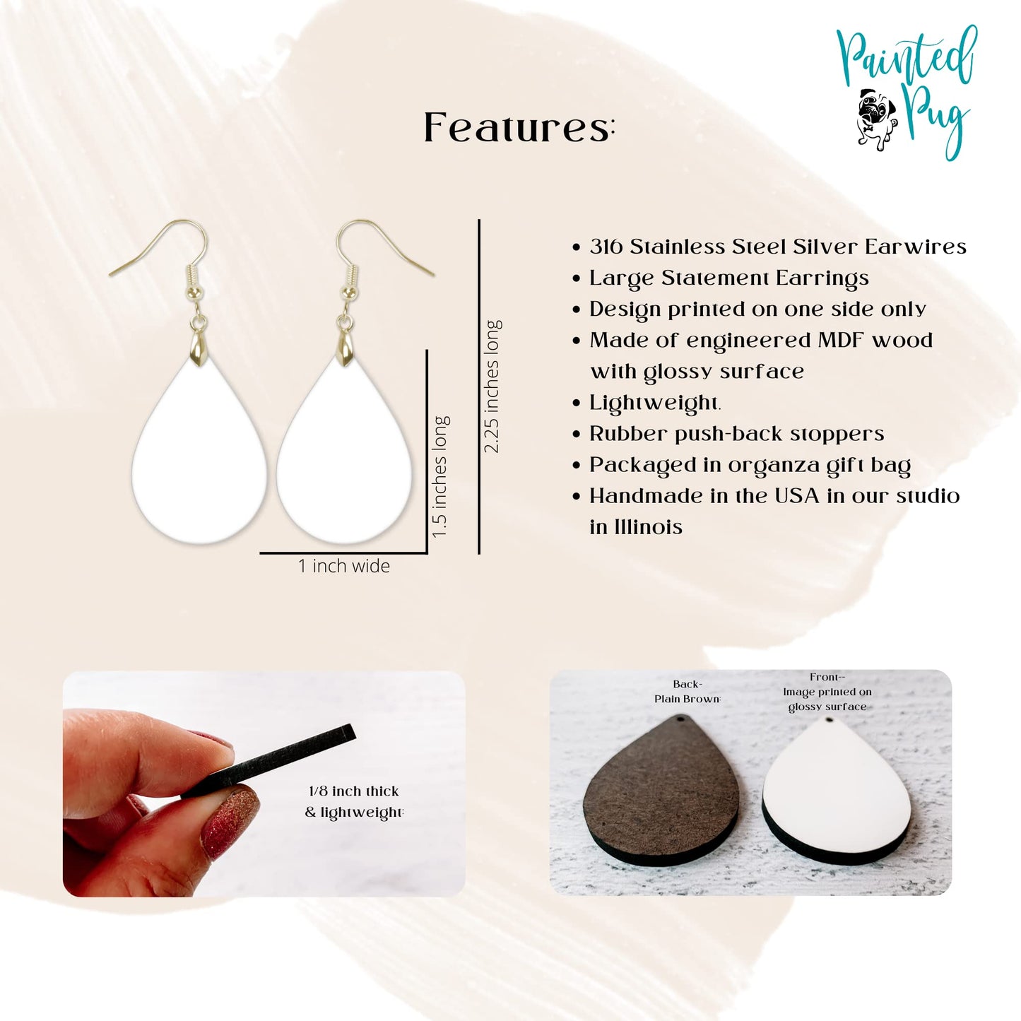 Christmas Gnome Earrings Teardrop Dangle Drop Holiday Festive Jewelry Stocking Stuffer Gift for Women Handmade by The Painted Pug (Wine Gnome)