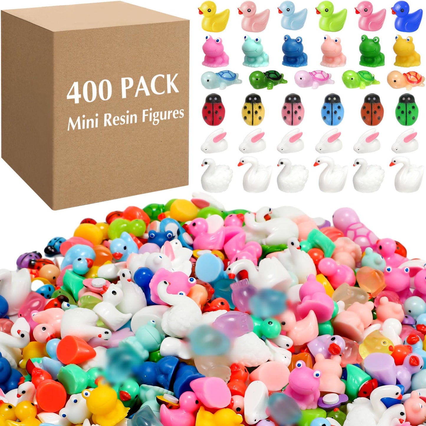 Barydat 400 Pcs Mini Resin Animals Figures Bulk for Pranks Hide Crafts Resin Miniature Toys Garden Accessories Mini Stuff for Party Favors Garden Decoration