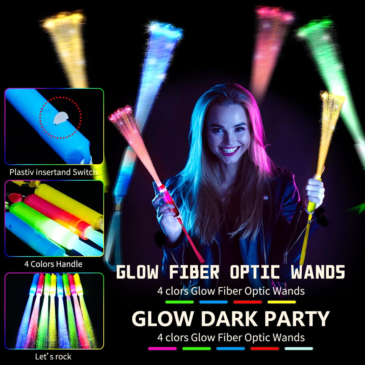 Glow Fiber Optic Wands Glow Sticks Bulk Party Pack,Glow in The Dark Party Supplies Favor Flashing Light Up Sticks for Birthday Holiday Party Wedding Halloween Christmas New Year's Eve 2026(36)