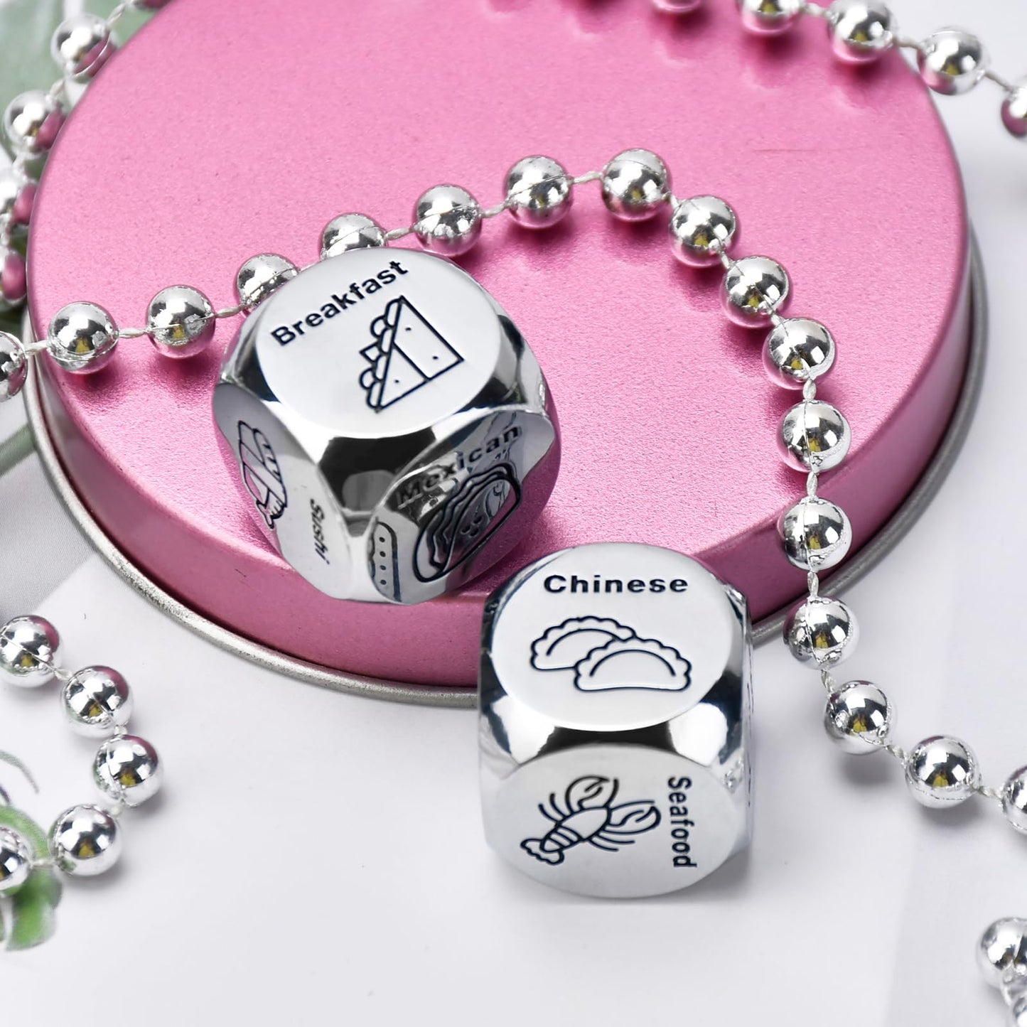 Stocking Stuffers for Men Women Adults for Him Her Couple Gifts for Boyfriend Girlfriend Wife Husband Anniversary 2PCS-Steel Food Decision Dice White Elephant Gifts