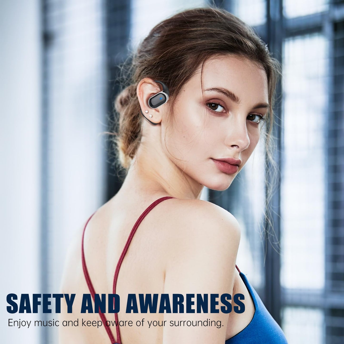 TRAUSI Open Ear Wireless Earbuds Bluetooth Headphones, 50Hrs Playtime Stereo Sound Earphones with IPX7 Waterproof Ear Buds for Fitness/Workouts/Travel