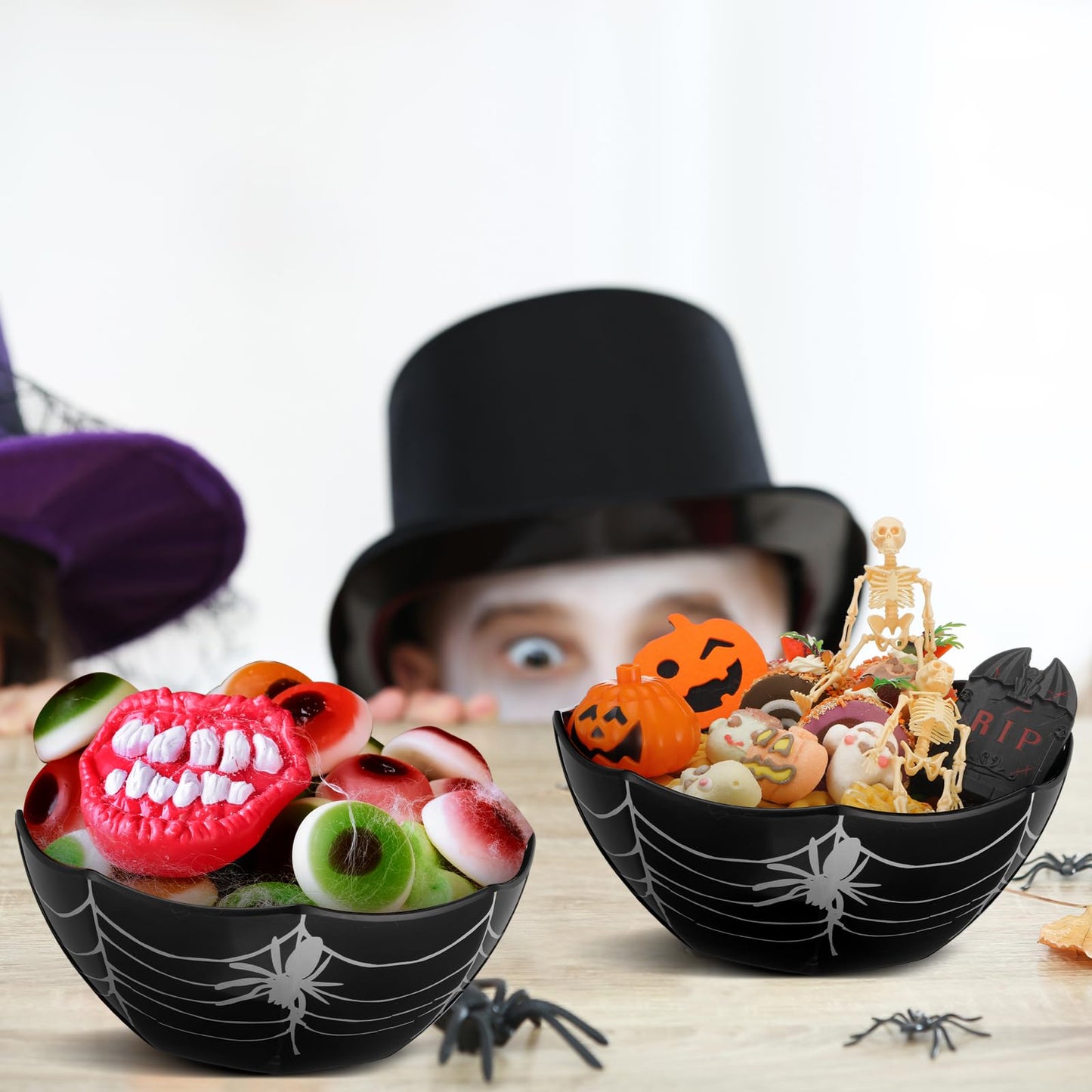 Shellwei 2 Pcs Halloween Candy Bowls Spider Web Serving Black Decorative Treat Bowl for Halloween Kitchenware Party Supplies