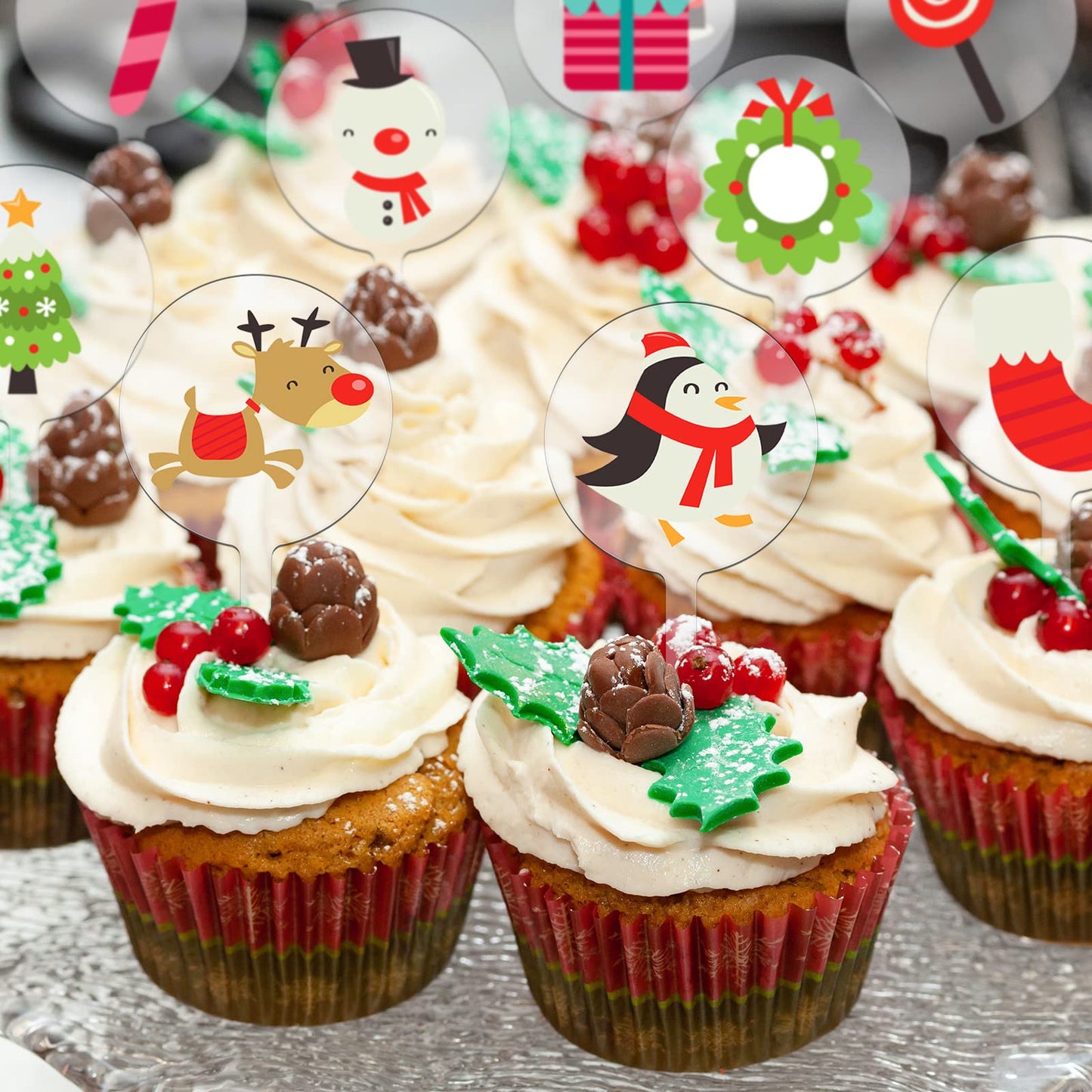 BBTO 100 Pieces 2 Inch Round Clear Acrylic Blank Cupcake Toppers Sticks for DIY Birthday Festival Party Baby Shower Wedding Party Cupcake Decoration