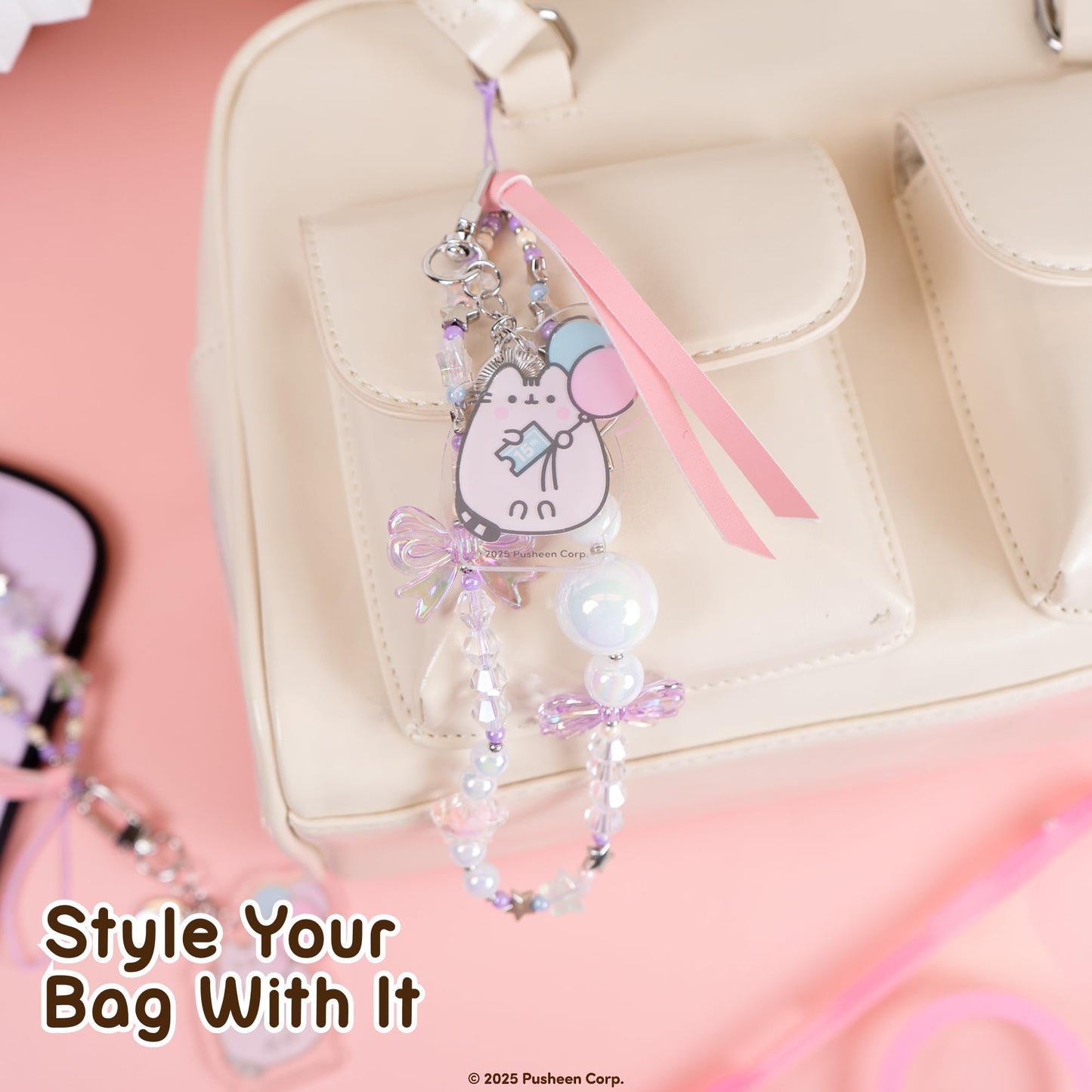 iFace Pusheen the Cat Beaded Wristlet Universal Charm Strap [15th Anniversary Special Limited Edition] - Cute Wrist Straps for Cell Phone Camera Keys AirPods