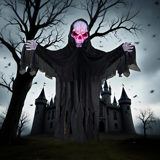 YOKUJITI 72" Halloween Animatronics Ghost Outdoor Decoration Hanging Faceless Animatronics Prop with Sound Activated, Scary Reaper with Light Mask in Dark Horror Robe for Haunted House