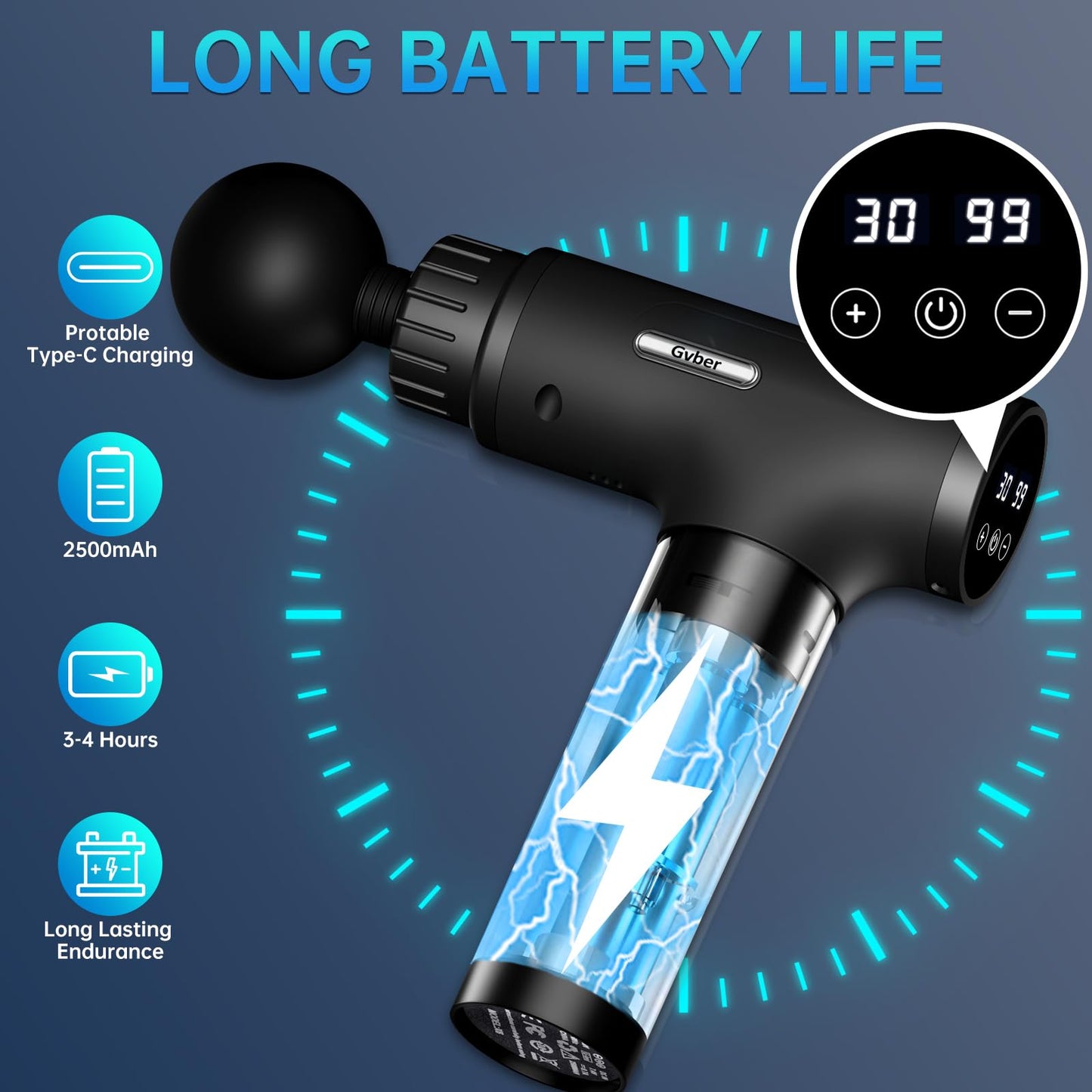 Massage Gun, Massage Gun Deep Tissue, Handheld Back Massager for Athletes, Percussion Muscle Massager with 6 Attachments & 30 Speed, Father's Day, Black