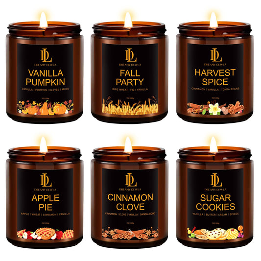 Fall Candle Set, Fall Scented Candles for Home, 6 Pack Soy Candle Set, Autumn Gifts for Women Men, Autumn Scents of Vanilla Pumpkin/Cinnamon Clove/Apple Pie/Harvest Spice/Sugar Cookies/Fall Party