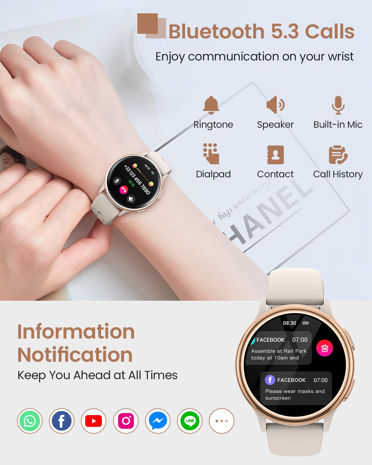 Smart Watches for Women, 42mm Smart Watch with 400+ Watch Face, 70+ Sport Modes, 24/7 Heart Rate, Sleep Monitor, Answer/Make Calls, Waterproof Activity Fitness Tracker for Android & iPhone (Gray)