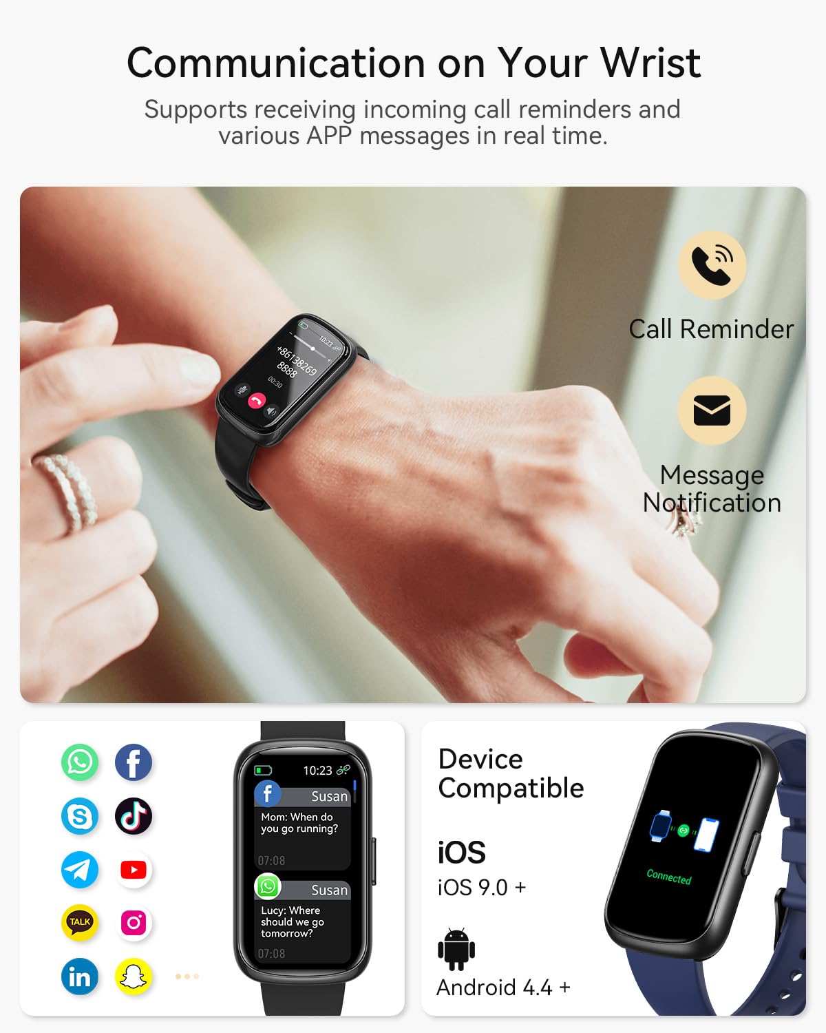 RUXINGX Fitness Tracker Watch for Men/Women, SmartWatch with Sleep/Activity Tracker, Heart Rate Monitor with 20+ Sports Modes, Android Smart Watch for Phones, Smart Fitness Watches for Women/Men