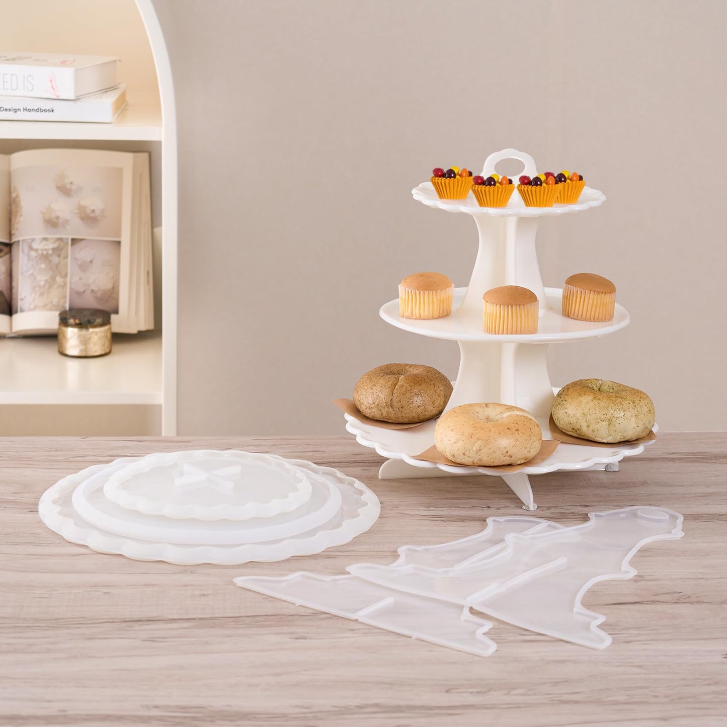 3 Tier Cake Stand Epoxy Resin Silicone Molds 5Pcs Set Tiered Round Stand for Cupcakes, Fruits, Dessert or Tea Dessert Tower Tray for Party and Wedding