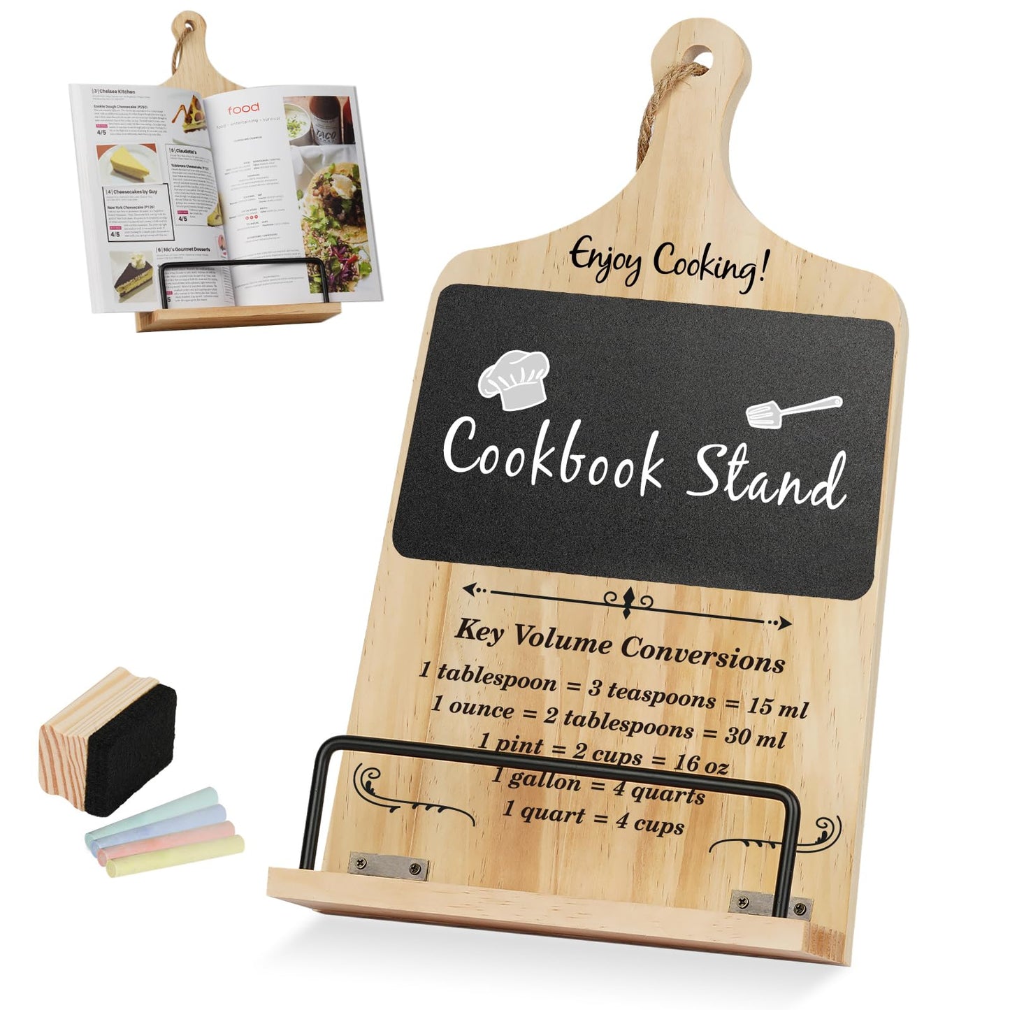 Cookbook Stand with Chalkboard Eraser, Birthday Gifts for Women Mom Wife Grandma, Kitchen Gifts for Woman, Recipe Book Holder Stand, Present Gift Ideas Christmas Xmas, Cookbook Holder