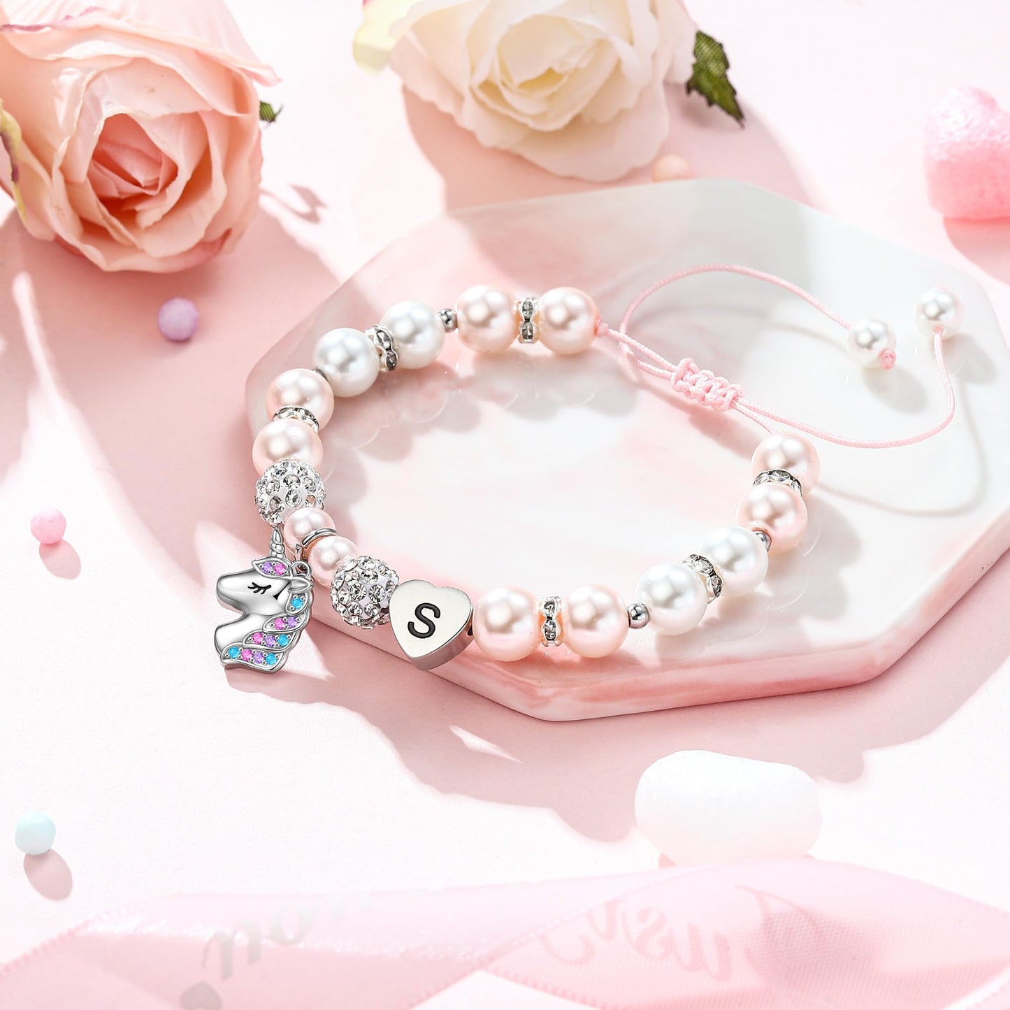 Hidepoo Unicorn Bracelet Gifts - Heart Initial A Unicorn Jewelry Unicorns Gifts Rainbow CZ Letter Unicorn Bracelets Birthday Gift