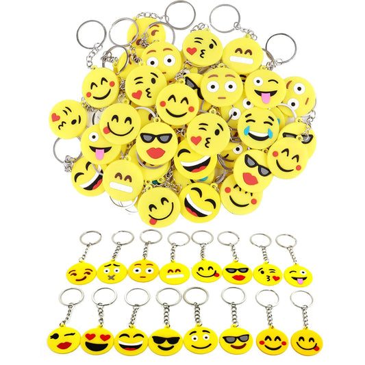 CRSUSUKJ 64 Pack Mini Emoticon Keychain Plush(16 expressions), Cute Keychain, Party Favors for Kids, Keychains, Valentine's Day Gifts/ Birthday Party Supplies, Emoticon Gifts Toys Carnival Prizes.