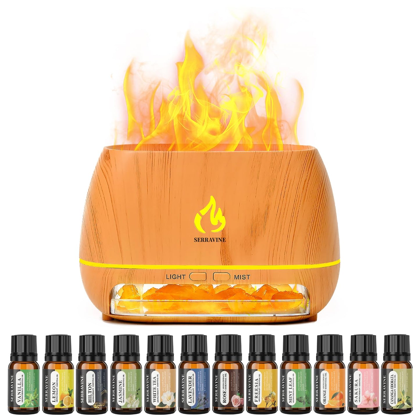 Ultrasonic Essential Oil Diffuser Set with 12 Best Aromatherapy Oils, Gift Box & Bag, Himalayan Salt Lamp Diffuser，Cool Mist Humidifier for Bedroom, Scent Diffusers for Home