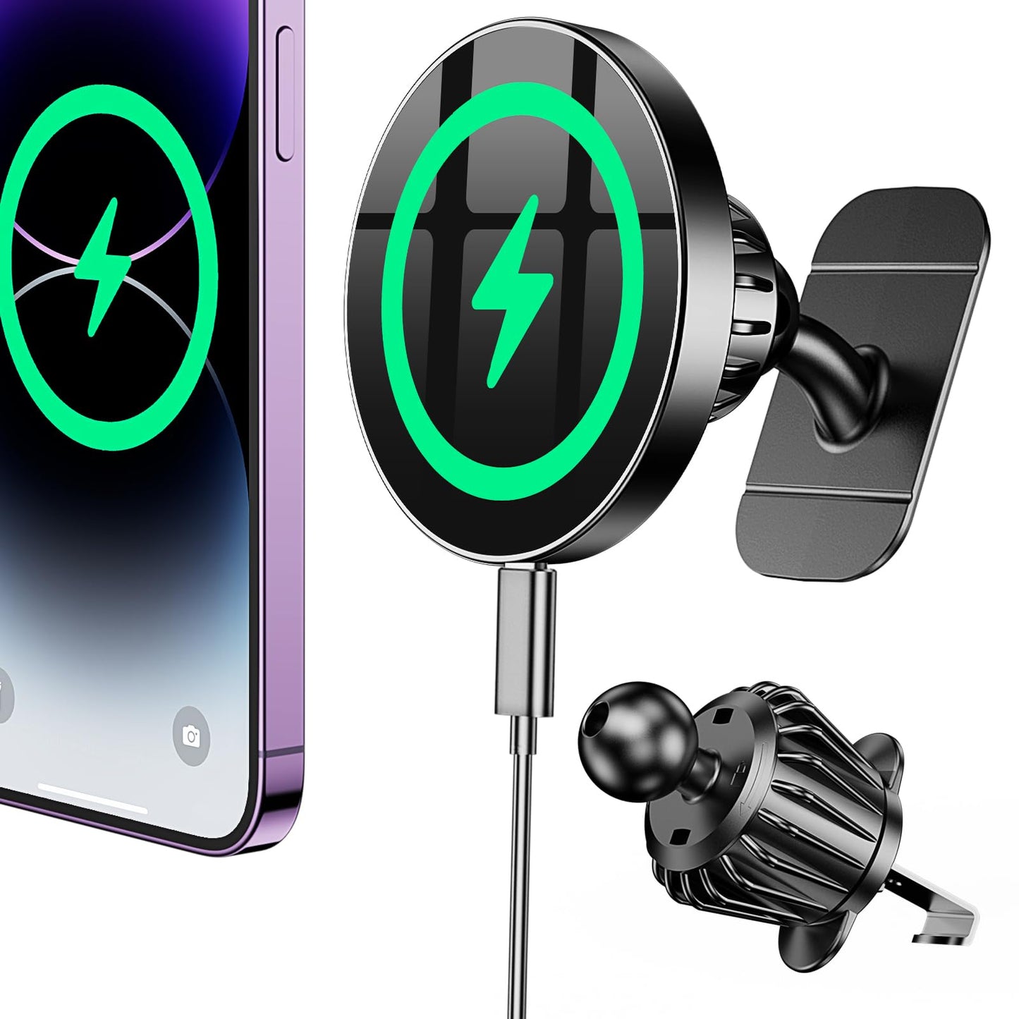 Coolpow for Magsafe Car Mount Charger【100% Stable】 15W Magsafe Car Charger Magnetic Phone Holders for Your Car Accessories for Women Men Car Phone Holder Wireless Car Charger for iPhone 16 Pro Max 15