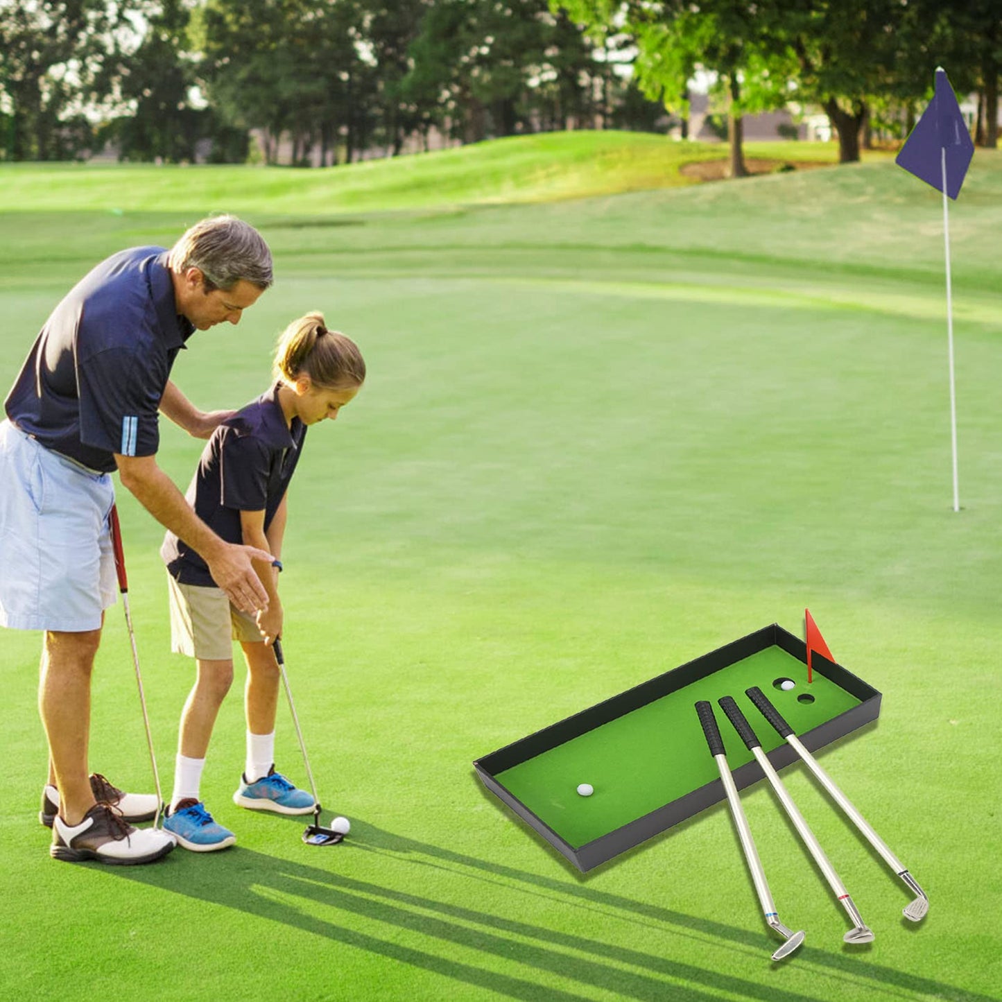 Alvinlite Golf Pen Set, Mini Desktop Golf Ball Pen, Unique Christmas Stocking Stuffers, Top Golf Gift with Putting Green with Balls and Flag