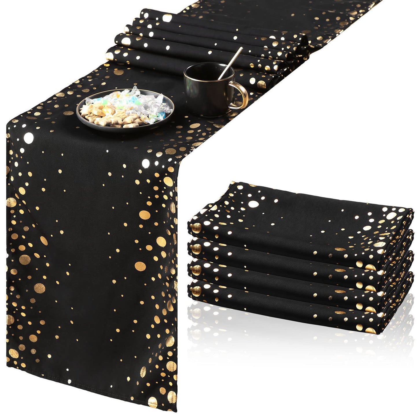 4 Pack Table Runner 12 x 108 Inch Sequin Rectangular Table Runners for Birthday Wedding Graduation New Years Party Decorations Black and Gold Decor(Black and Gold)
