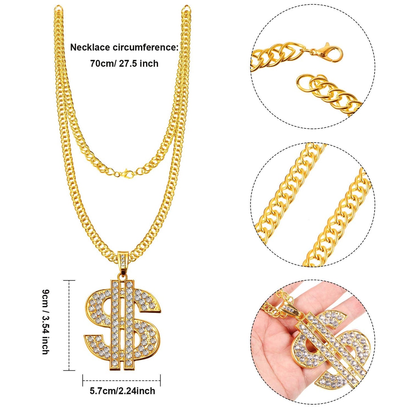 Sumind 6 Pcs 80s 90s Hip Hop Costume Outfit Kit Inflatable Radio Boombox Necklace Ring Sunglasses Hat Rapper Accessories(Black)