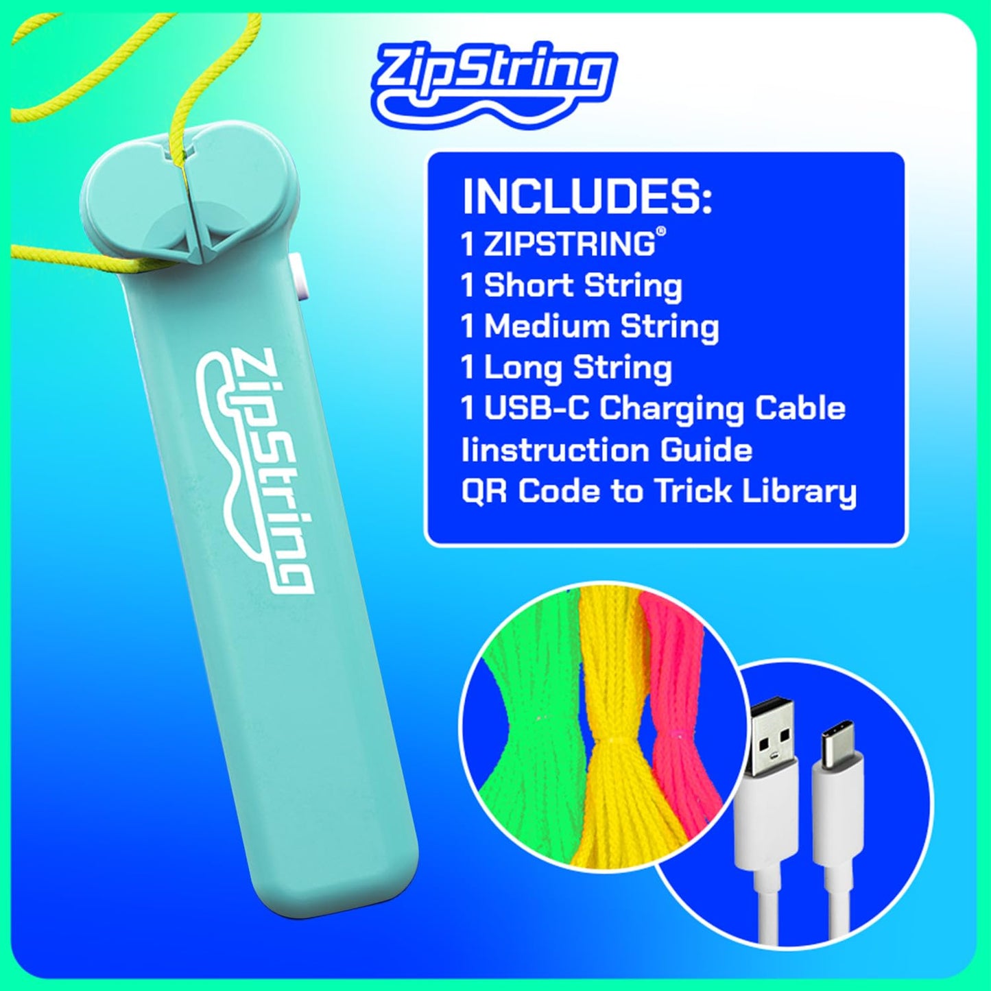 ZipString Original - As Seen on Shark Tank - Classic Rope Launcher Toy, Perfect for Kids & Adults - Fly a String Loop in The Air for Endless Tricks & Fun, Wonderment Awaits, Aesthetic Aqua