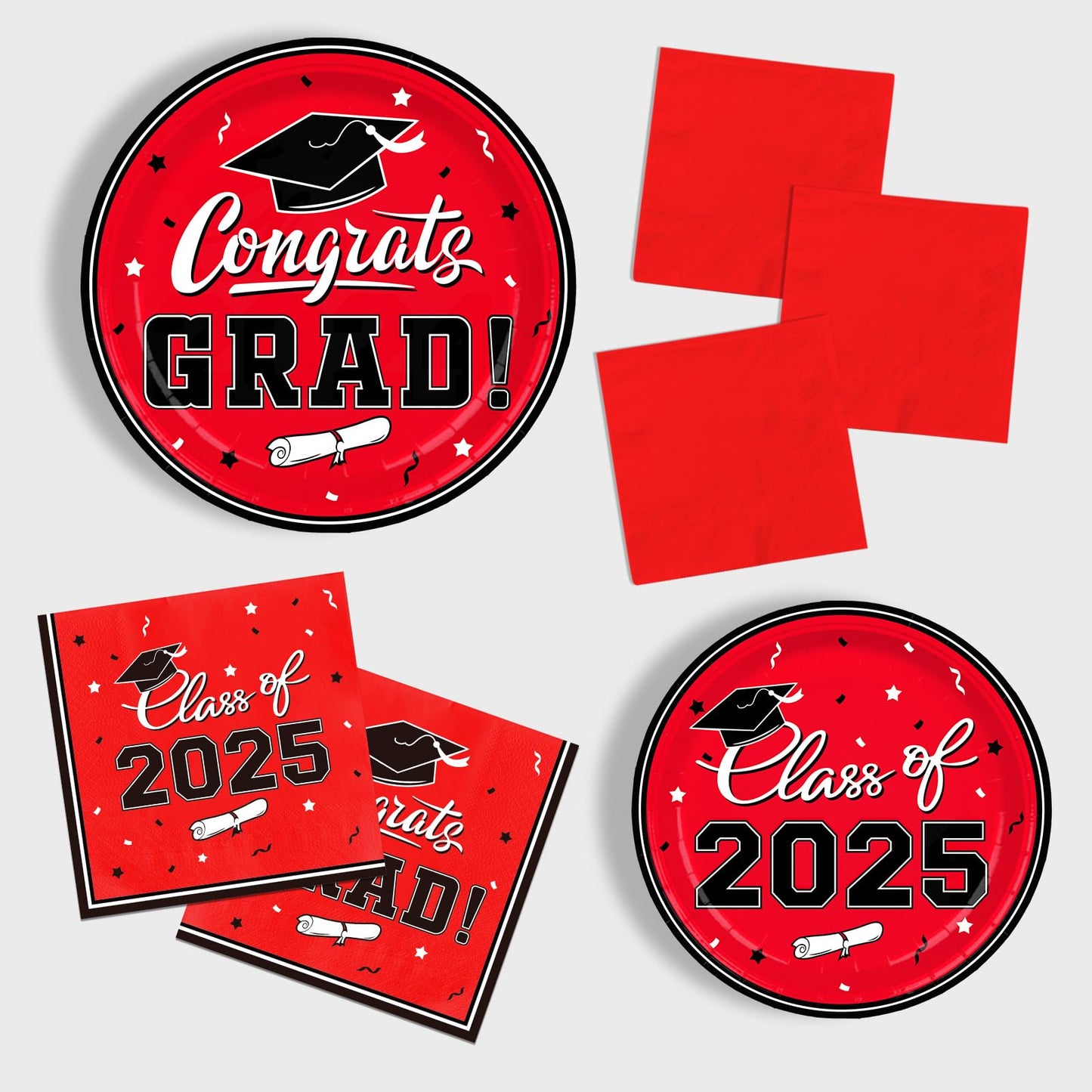 Gatherfun Graduation decorations 2025 Graduation Party Plates and Napkins Red Disposable Paper Plates Luncheon Napkins Cocktail Napkins for Congrats Grad Party Decorations, Serve 50