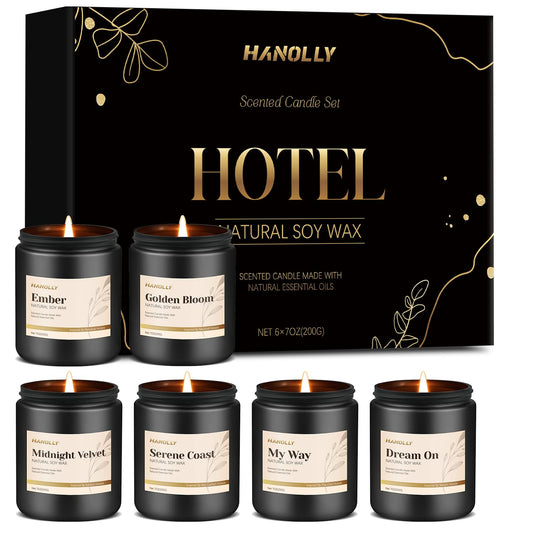 Hotel Scented Candles Set, 6 Pack Candles for Home Scented, Luxury Aromatherapy Jar Candle Gifts for Men & Women, Natural Soy Wax Long Lasting Candle Kit for Fathers Day, Birthday, Christmas