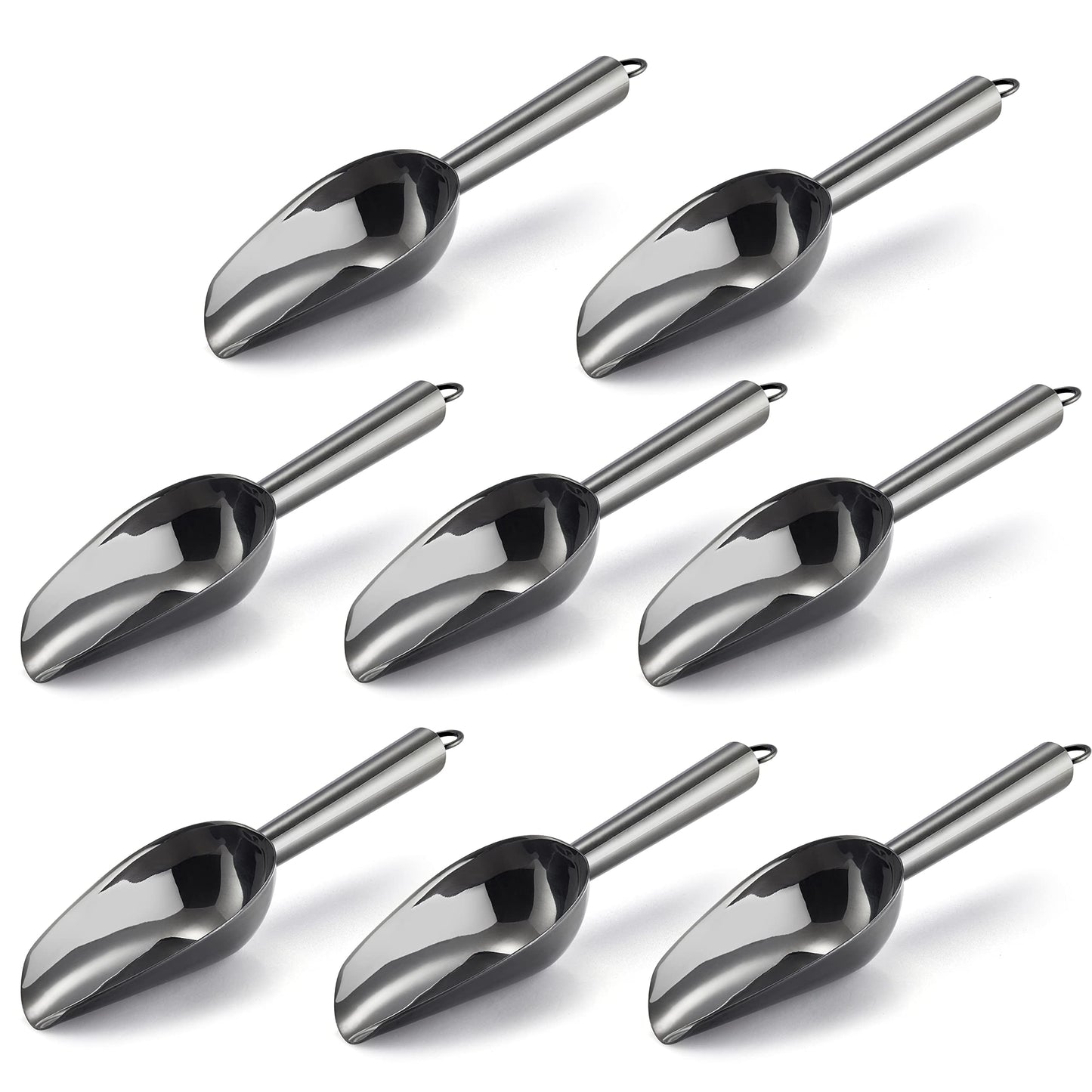 Mini Ice Scoop Set of 8, E-far 3 Ounce Platinum Black Stainless Steel Scoops for Candy/Flour/Sugar, Small Metal Scoops for Party/Canisters Jars/Kitchen Bar/Ice Maker, Rust Proof & Dishwasher Safe