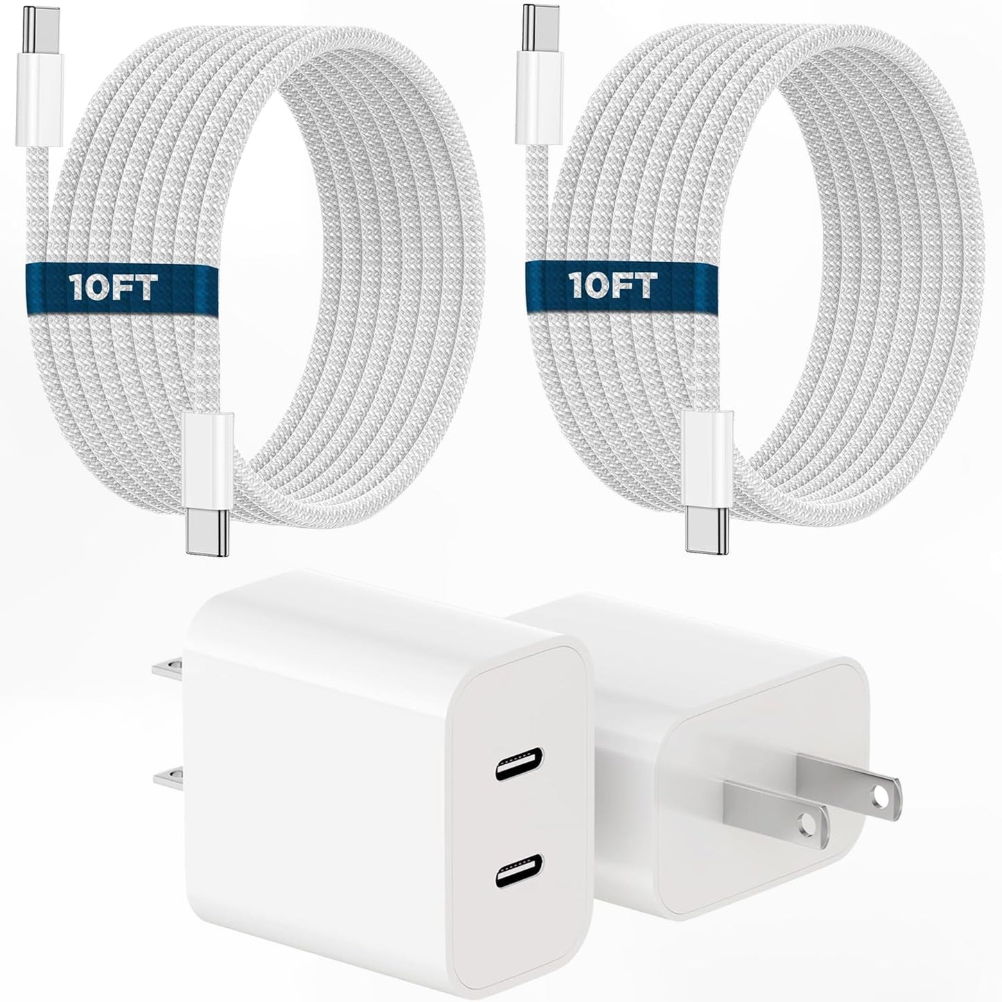 iPhone 16 15 Charger, 2Pack PD Dual USB C Charger Block Fast Charging Wall Charger Plug with 10FT Long USB C to C Charger Cord Woven Cable for Apple iPhone 16/16 Plus/16 Pro/16 ProMax/15/15ProMax/iPad