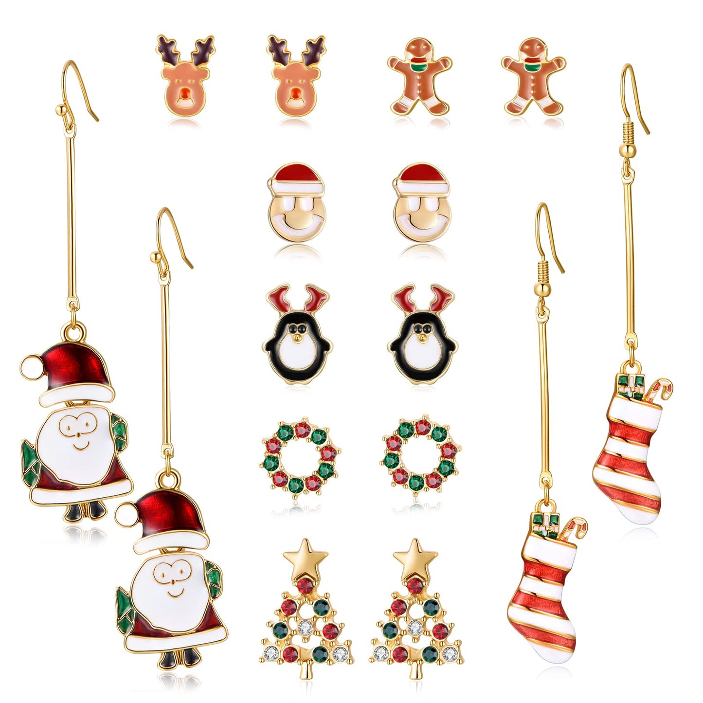 Christmas Drop Dangle Earrings Sets Long Jingle Bell Earrings For Women Xmas Jewelry Christmas Snowman Santa Claus Christmas Tree Penguin Earrings