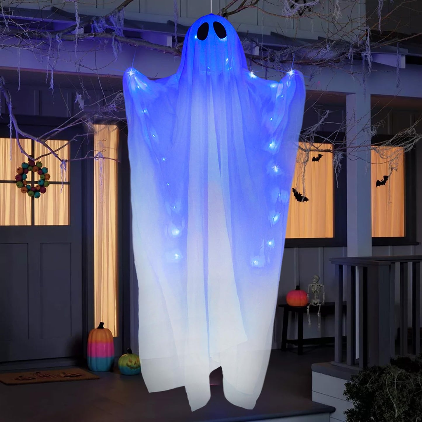 61" Light Up Hanging Ghosts Halloween Flying Ghost with Blue LEDs and Timer Function Porch Yard Garden Tree Party Holiday Decorations
