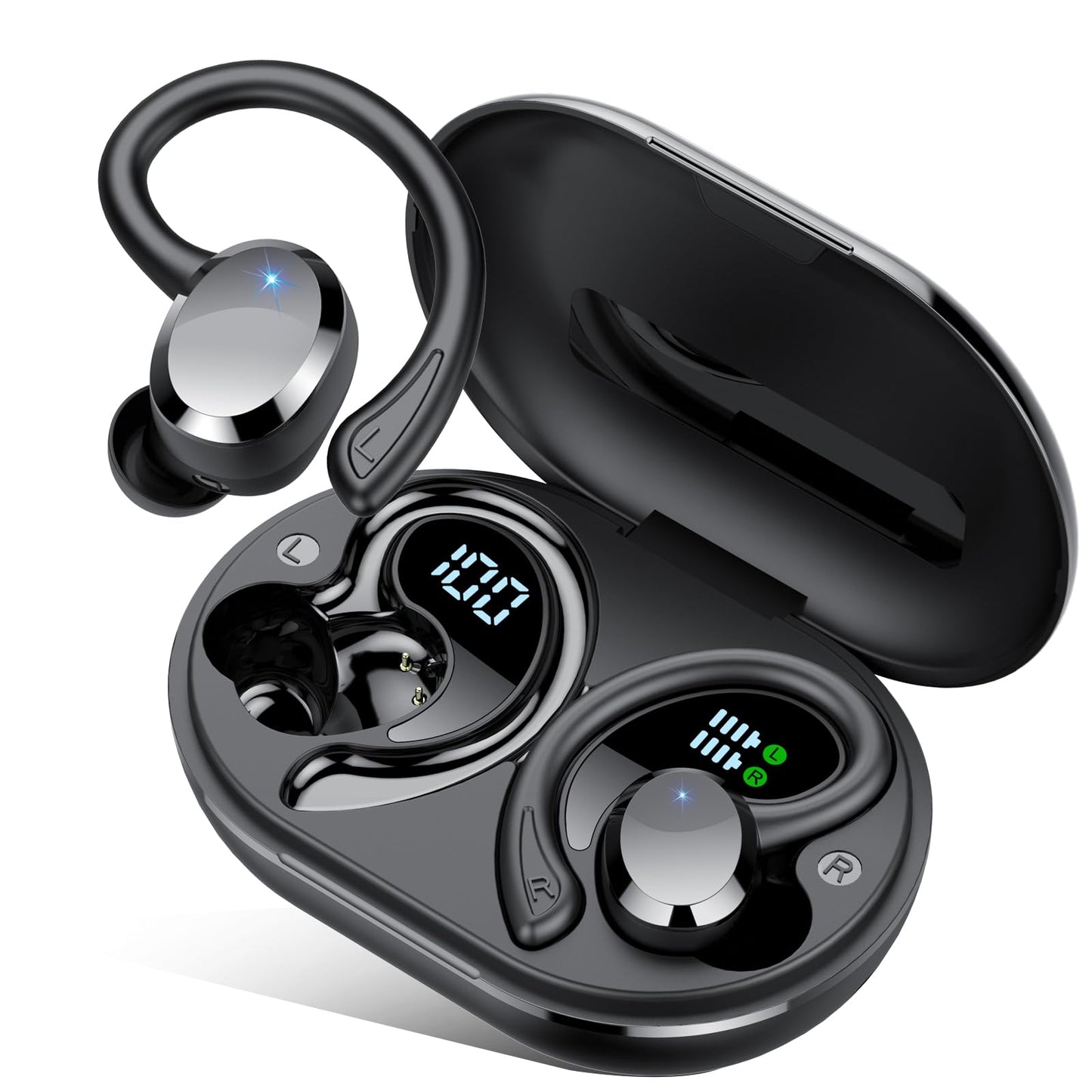 Wireless Earbuds, 2025 New Bluetooth 5.4 Headphones Sport Earphones with 68Hrs Playtime LED Display ENC Noise Cancelling Mic, IPX7 Waterproof Over Ear Ear Buds with Hook for Sports/Running