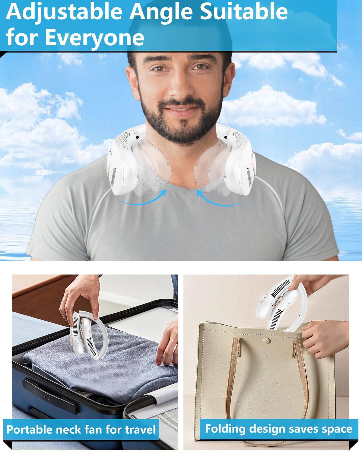 Neck Fan with Mist, Portable Neck Fans that Blow Cold Air,Folding Bladeless Personal Fan Mister, 5 Speeds USB-C Rechargeable Battery Operated Cooling Mising Fan for Women Men Kids White