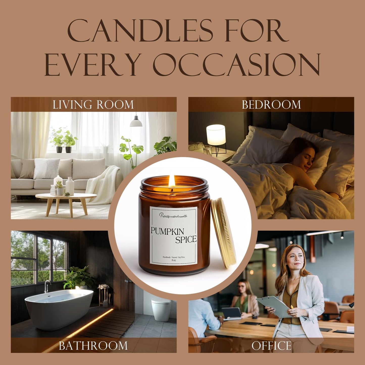 Putart Pumpkin Spice Scented Candles for Home, Natural Soy Wax Aromatherapy Non Toxic Pumpkin Fall Candle Gifts for Women Men, Autumn Amber Glass Jar Candle Decoration for Halloween Holidays (9oz