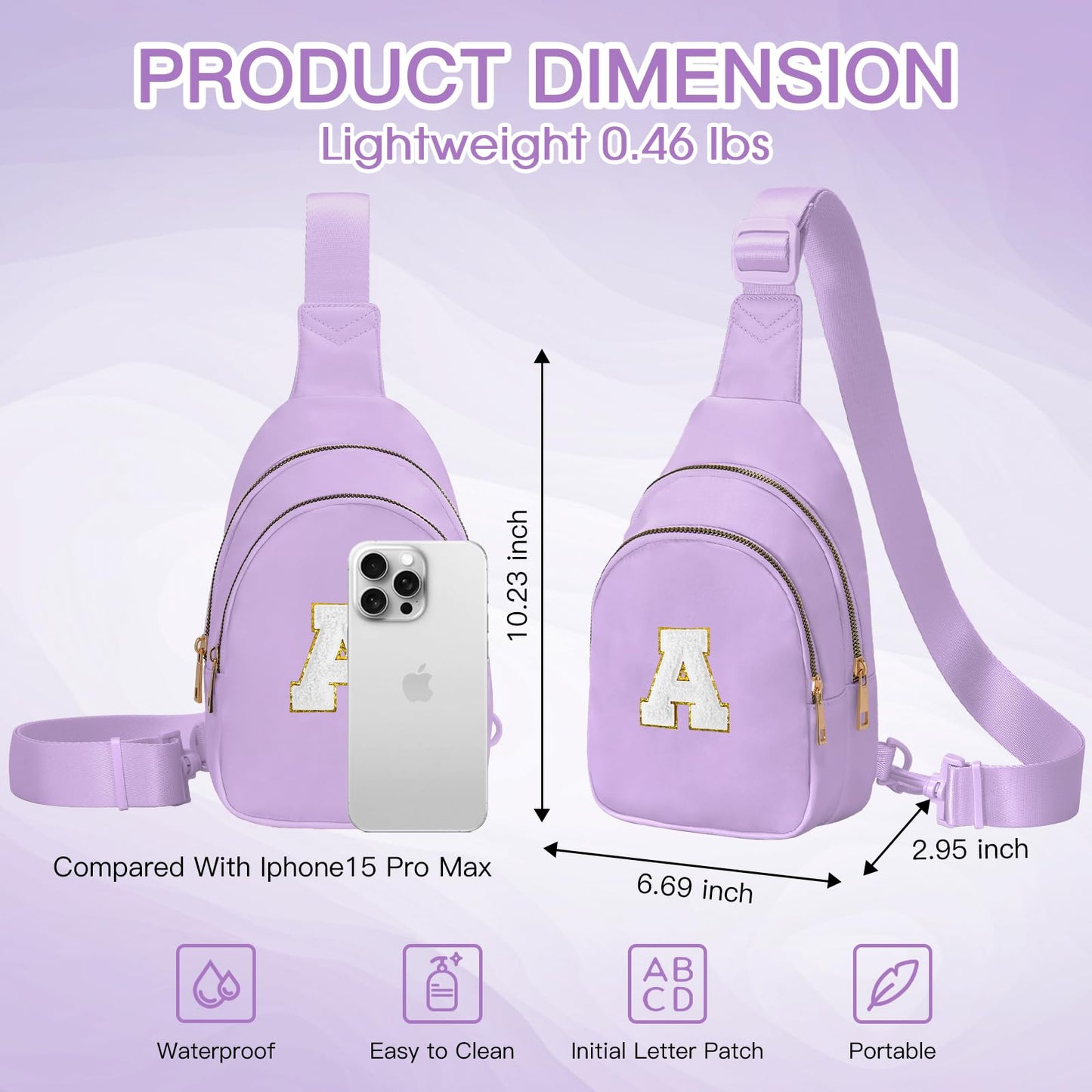 Viverte Small Initial Sling Bag Cross Body Bag Fanny Pack for Girls Teen Girl Gifts Trendy Stuff Personalized Gifts for Tween Teenager Girls Cute Cool Stuff for Girls (Lavender-A)