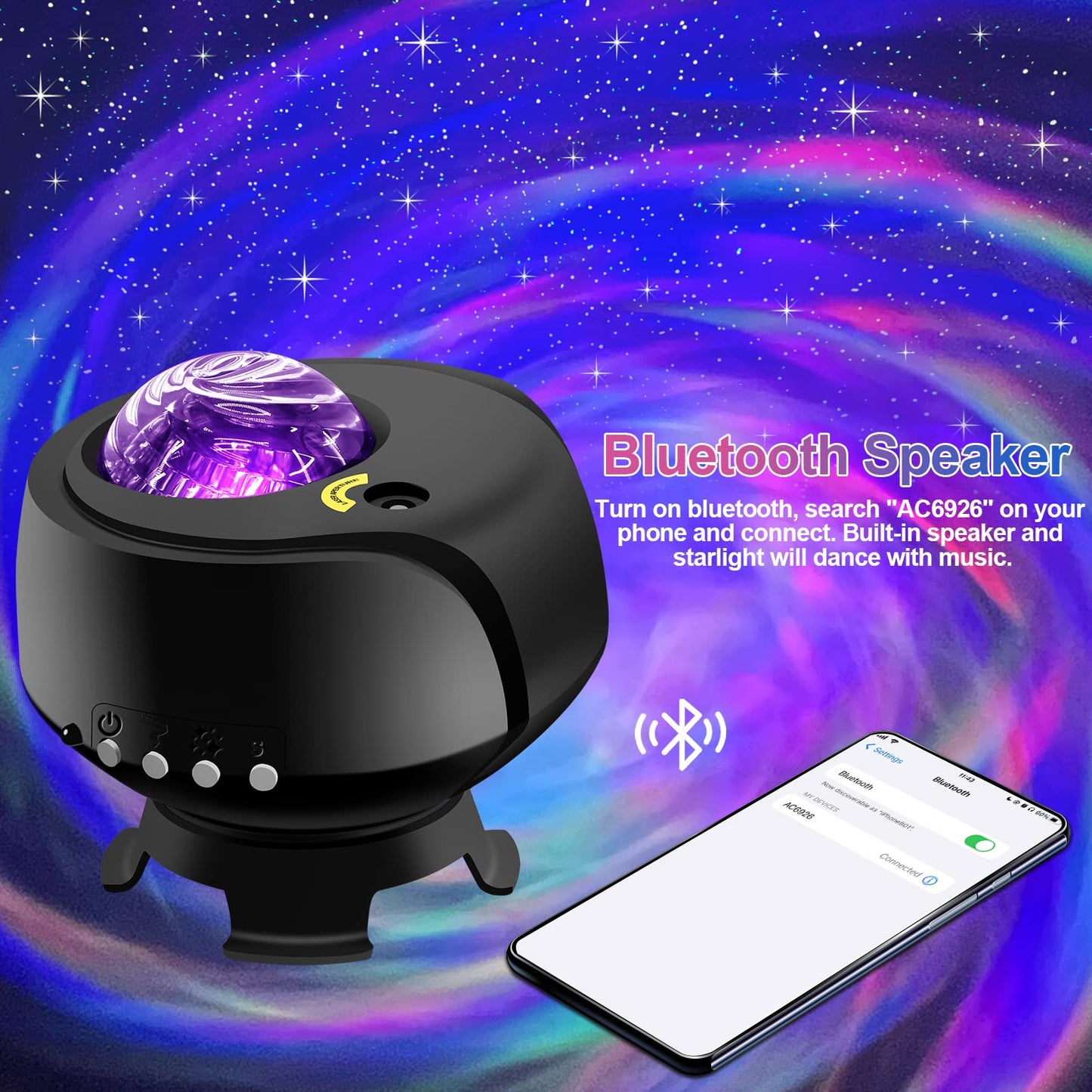 The Largest Coverage Area Galaxy Lights Projector 2.0, FLITI Star Projector, with Changing Nebula and Galaxy Shapes Galaxy Night Light