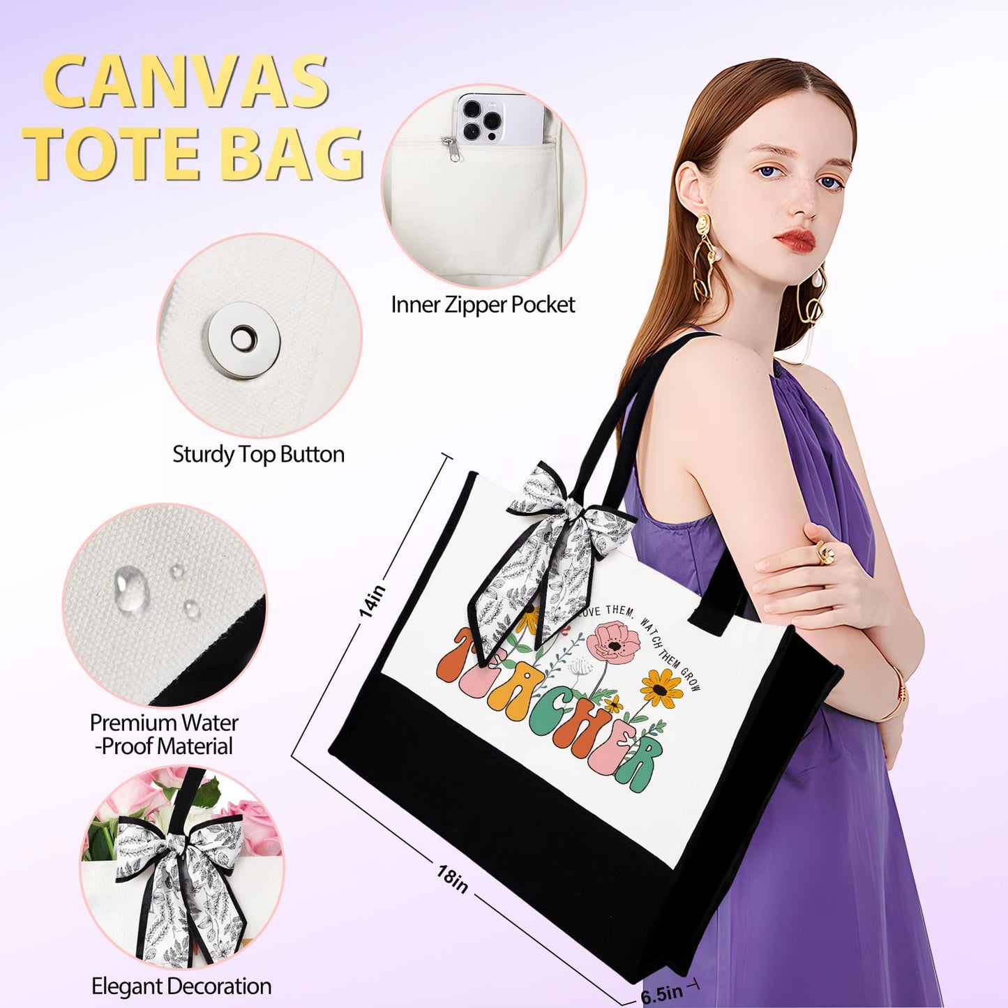 Teacher Appreciation Gifts, Best Teacher Tote Bags for Women, Unique Gifts Ideas from Students - Funny Thank You Basket Box Back to School Gifts, Teacher Christmas Gifts Birthday Gifts Purple