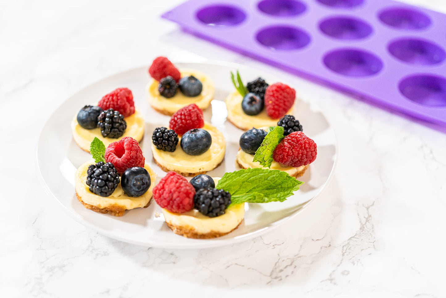 Bakerpan Silicone Mini Muffin Top Pans - Set of 2 - Small Round Molds for Tarts, Cookies, Candy, Chocolate