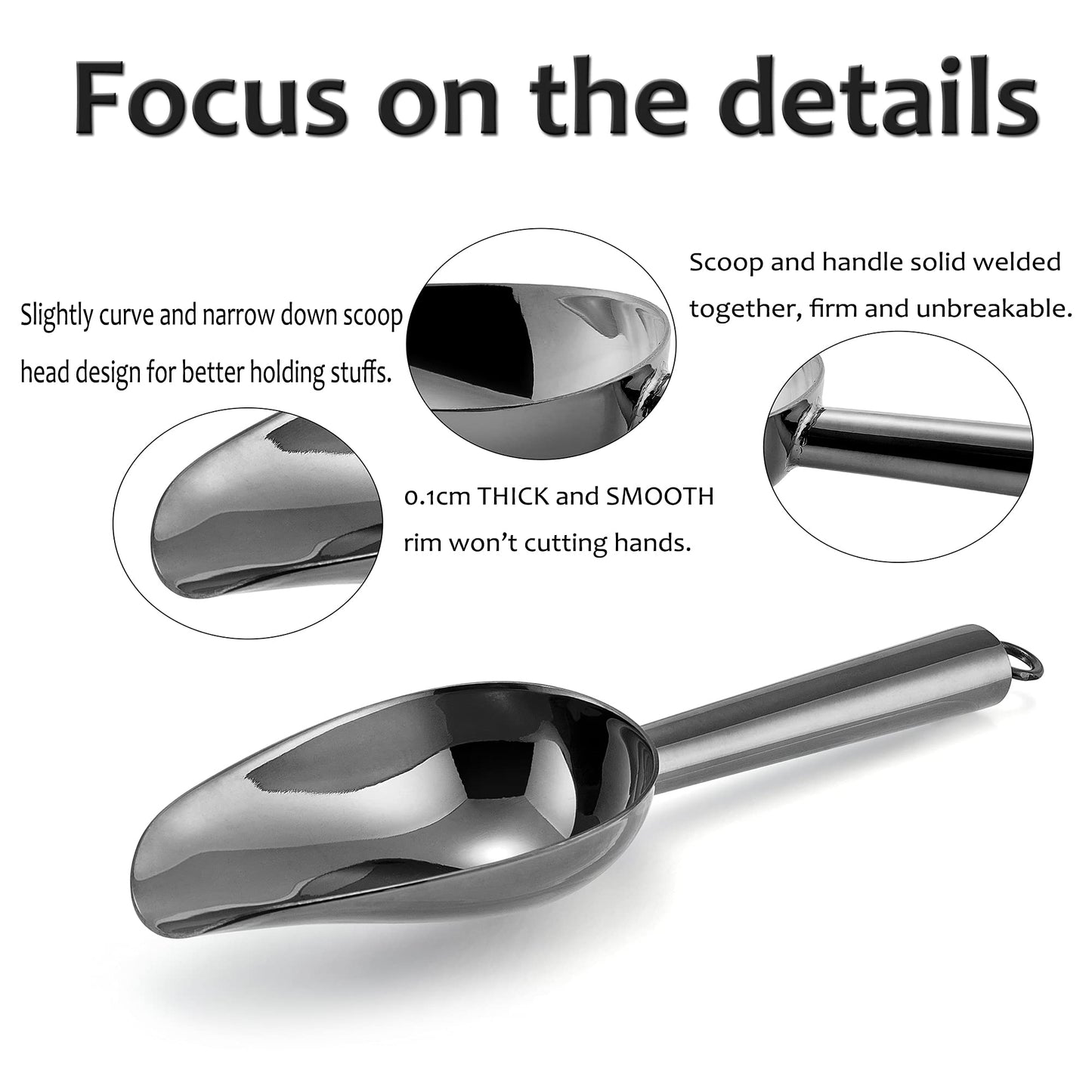 Mini Ice Scoop Set of 8, E-far 3 Ounce Platinum Black Stainless Steel Scoops for Candy/Flour/Sugar, Small Metal Scoops for Party/Canisters Jars/Kitchen Bar/Ice Maker, Rust Proof & Dishwasher Safe