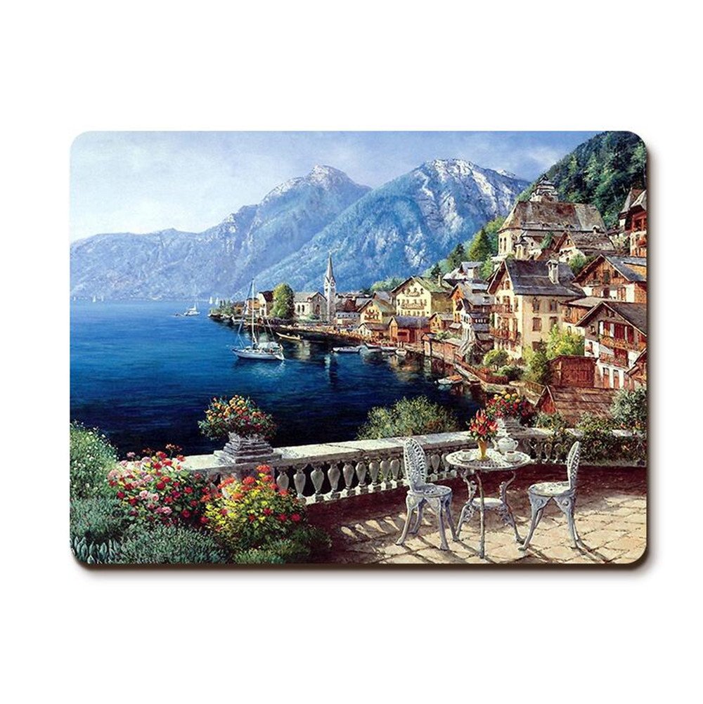 YaYiYo Cork Pot Plate Coaster, 2PCS Restaurant Table Mat Family Party Favors Kitchen Supplies Landscape Painting Decor - 40 x 30 cm (15.7 X 11.8 Inch)