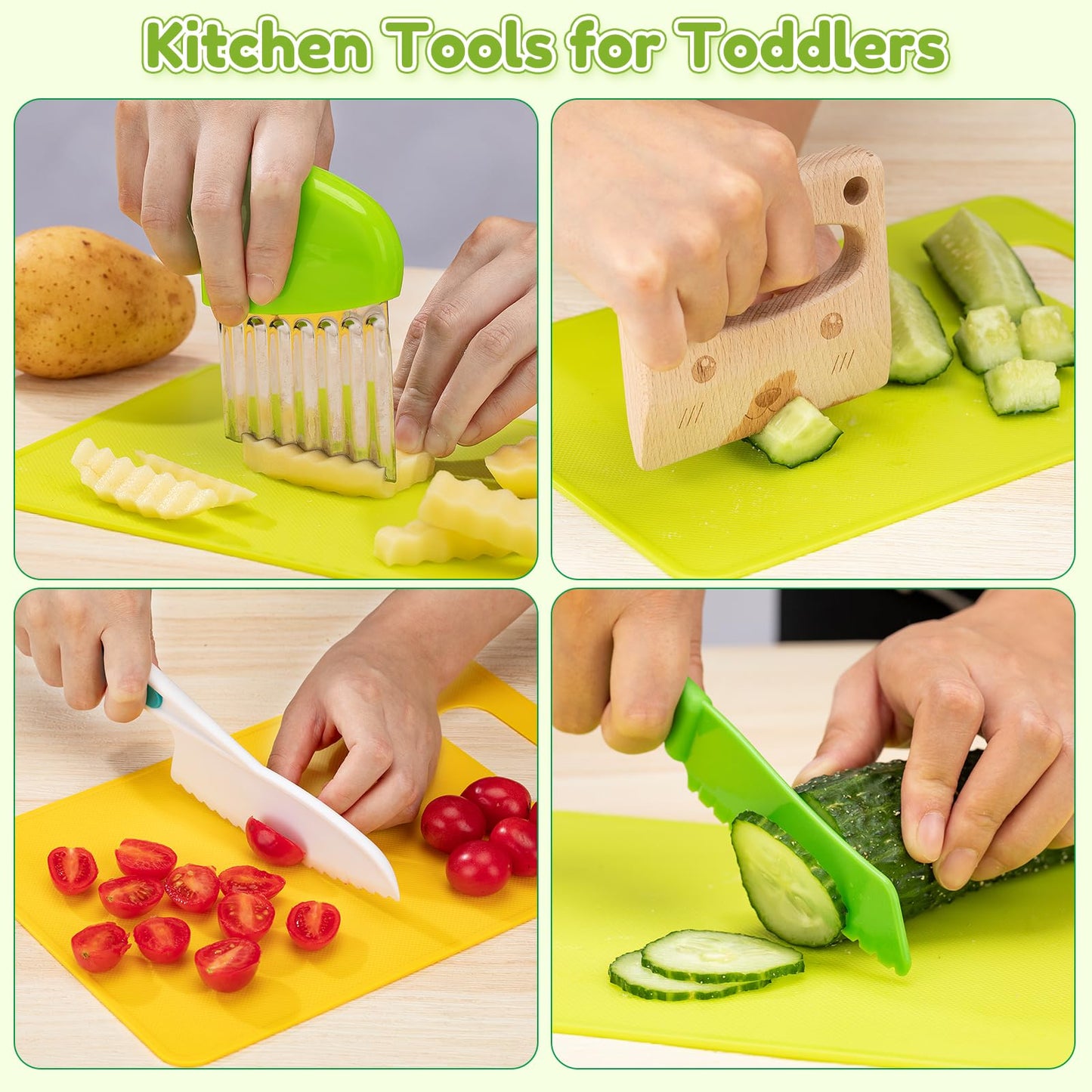 Olanrun 19 PCS Kids Cooking Sets Real Montessori Kitchen Toys for Toddler Girl Boy 3 4 5 6 7 8 9 10 11 12 Year Old, Kids Kitchen Knife Set Birthday Stocking Stuffers for Kid Toddler