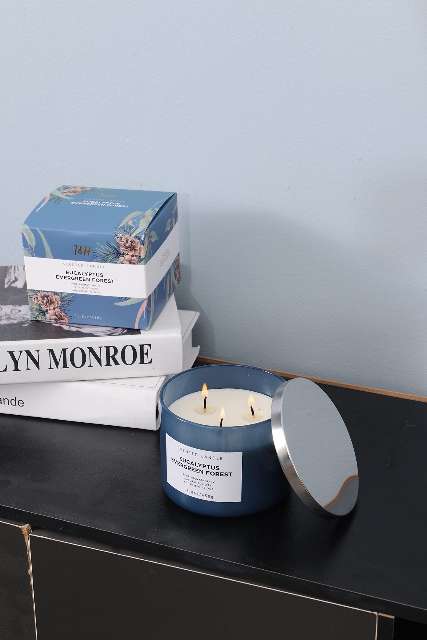 Eucalyptus Evergreen Forest 3 Wick Scented Candle | Luxury Soy Candles for Home | Relaxing Aromatherapy Stress Relief Candle 15.8 oz | Clean Burn Long Lasting Balsam Fir Woods Candles for Men & Women