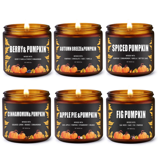 Fall Candle Set/6Pack Pumpkin Scented Candles for Home - Candle Gifts for Women Men, Soy Candles | Jar Candle Scents of Berry, Sugared Lemon, Spiced Apple Pie,Autumn’S Breeze,Cinnamon,FIG Pumpkin