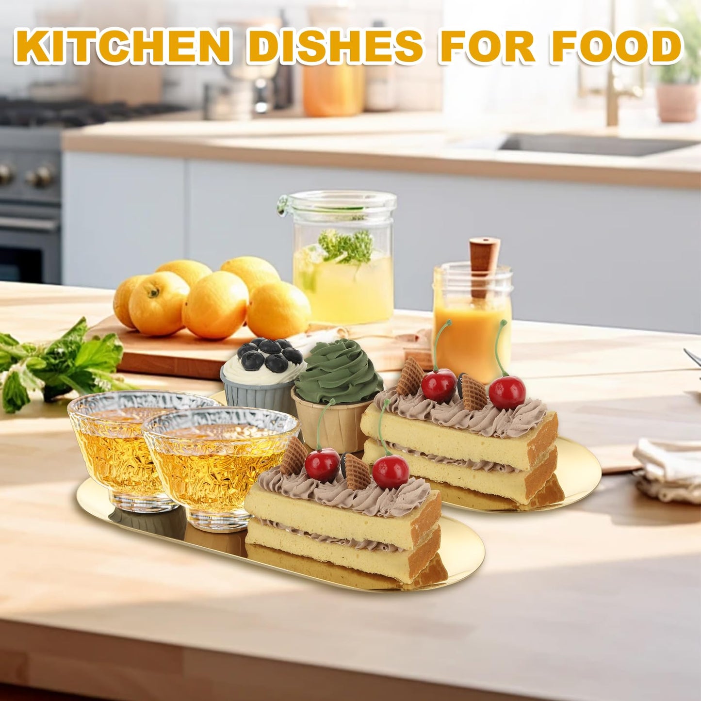 AKOLAFE 4PCS Stainless Steel Serving Tray Set Gold Platters for Serving Food Party Large Metal Trays Decorative 12" Long Plate Oval Storage Trays Thickened Serving Dishes for Entertaining Sushi Snack