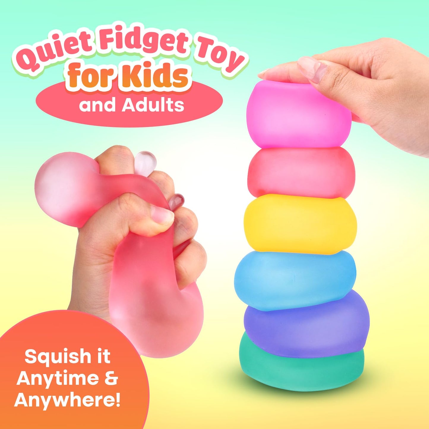 Fidget Toy Stress Cube 6 Pack - Squishy Fidget Toys for Relaxation, High Density Gel Filled, Fidgets for Classroom, Sensory Calming Toys for Kids Adults Children Teens