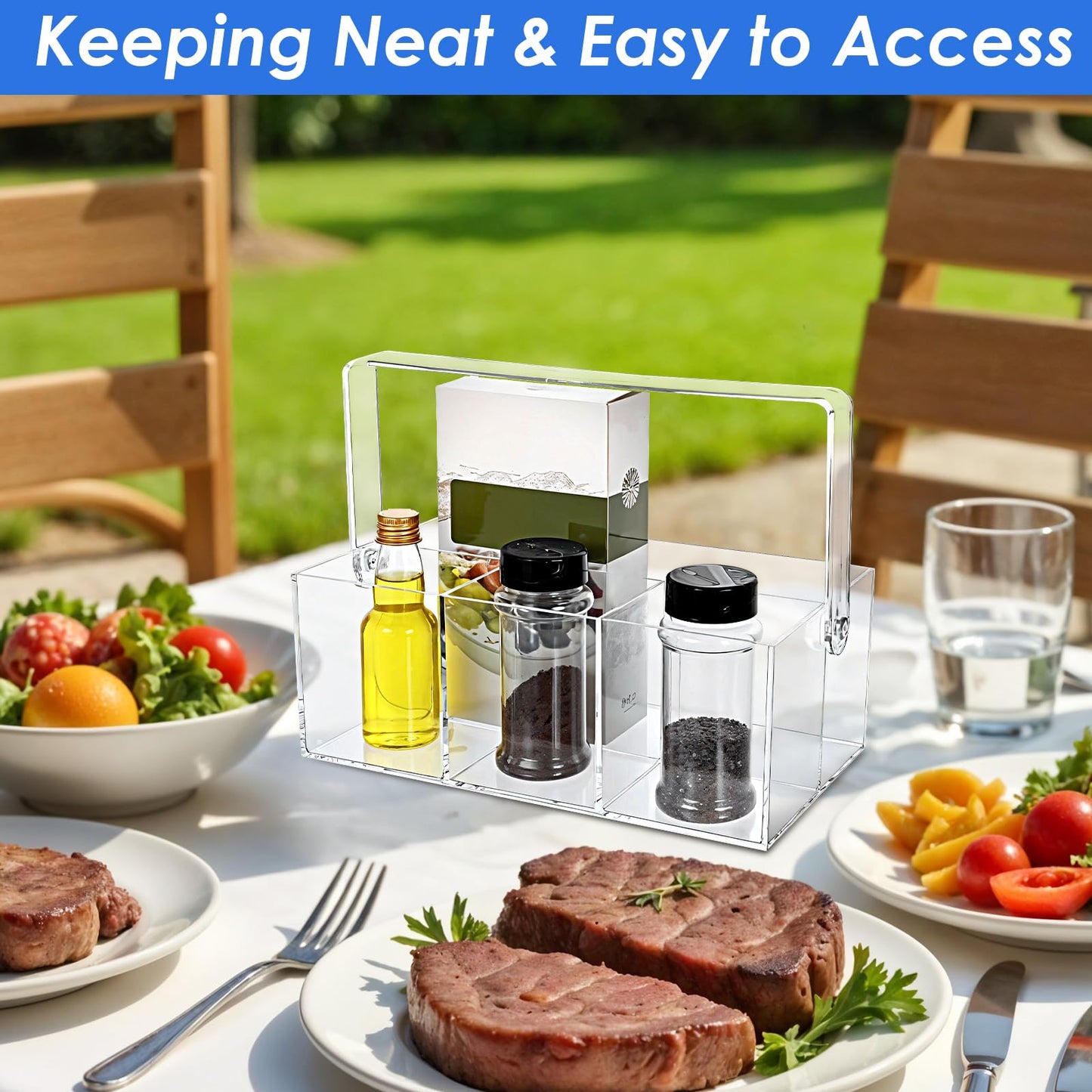 2 Pack Silverware Organizer, Paper Plate Holders, Cutlery and Flatware Caddy for Countertop, Table, Buffet, and Picnic - Acrylic Party Utensil Holder for Knives, Forks, Spoons, Plates, Napkins