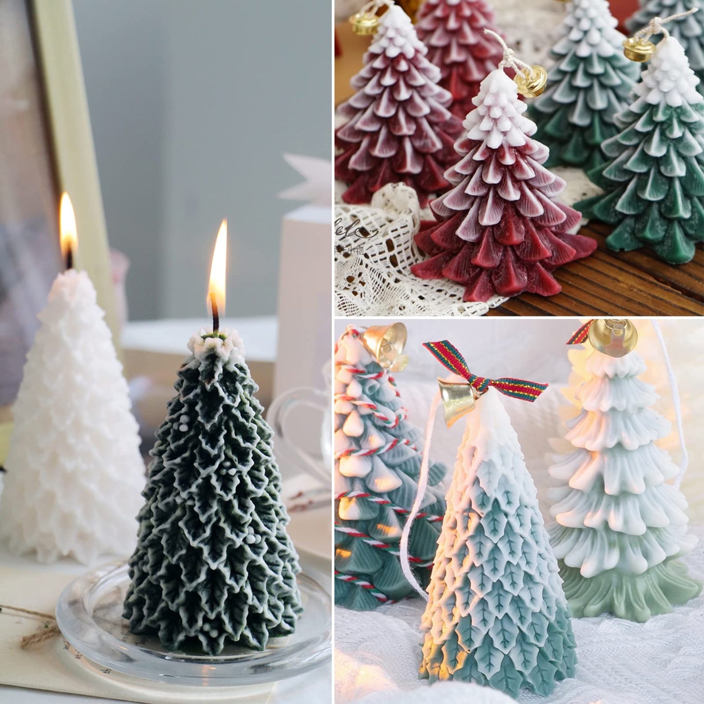4PCS Christmas Tree Silicone Mold, 3D Candle Molds for Candle Making, Tree Shaped Silicone Epoxy Resin Mold, Ornament Mould for DIY Wax Candle Soap Art Craft Cake Chocolate Home Decor