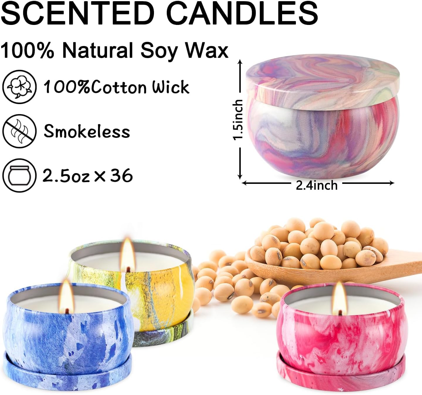 Howemon 36 Pack Scented Candles Set for Home, Relaxing Stress Relief, Aromatherapy - Natural Soy Wax and Fragrance - Gifts for Women, Mom, Best Friend, Wife, Birthday
