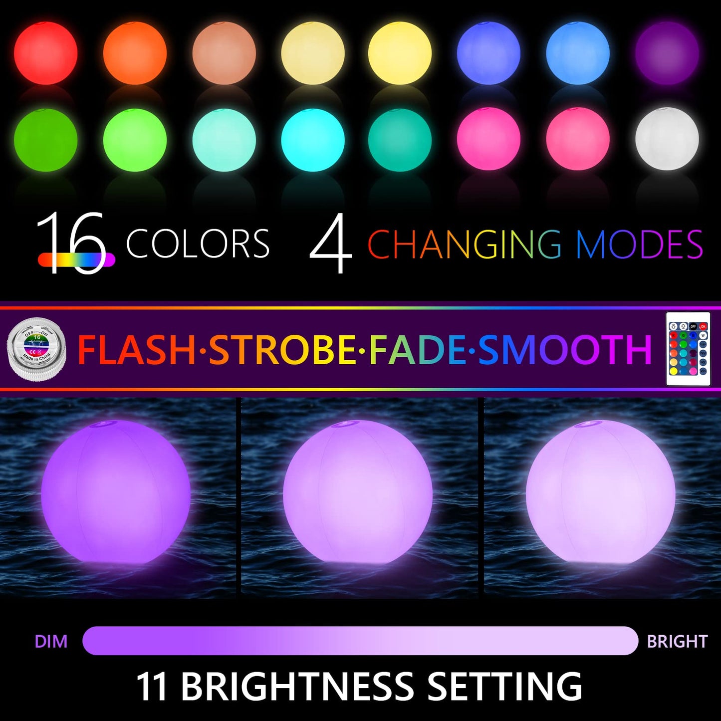 6 Pack Light Up Beach Balls Glow in The Dark Balls Pool Toys Party Games 16" Large LED Beach Ball with Remote Control - 16 Color Lights and 4 Modes, Patio Garden Pool Decorations